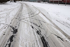 Winter road in the suburbs.
