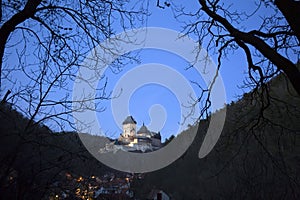 Winter royal gothic Castle Karlstejn near Prague in the Night, Czech republic