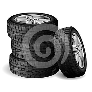 Winter rubber stack. Tyre repair shop. Auto wheel