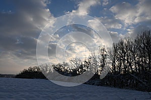Winter rural landscape under the snow