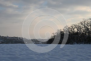 Winter rural landscape under the snow