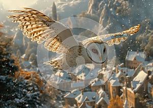 Winter's Enchantment: The Majestic Flight of the Barn Owl Goddes