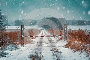Winter\'s Hush at Rural Road Barrier