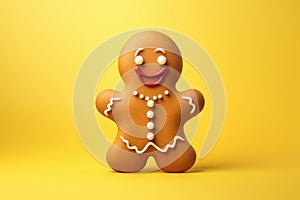 Winter's magic unfolds with glazed gingerbread cookie against yellow backdrop, making holiday season time of joy and
