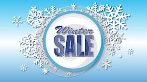 Winter sale background with circular sale type and snow snowflakes