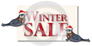 Winter sale banner, sign, background with polar dichtung