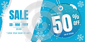 Winter sale banner template design. snow flake. Ice Crystals. se