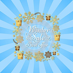 Winter Sale Best Offer Poster Made of Snowflakes photo