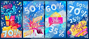 Winter sale, offer banner, super season, retail template, discount promotion poster, design, cartoon style vector