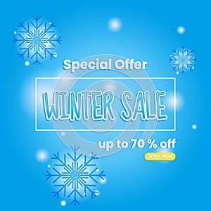 winter sale promotion design template. simple and minmal design with snowflakes, frame and text