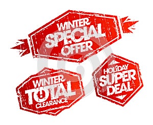 Winter sale rubber stamps vector templates - winter special offer, winter total clearance