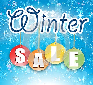 Winter Sale Christmas Sale Snow Flakes Sparkle Blue Background