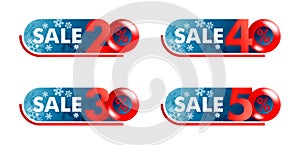 Winter Sale sticker set - red badge, snowflakes