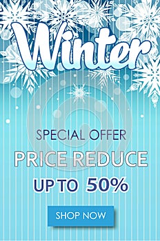 Winter sale text banners for December shopping promo
