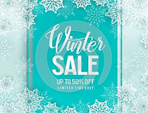 Winter sale vector background template with snowflakes elements