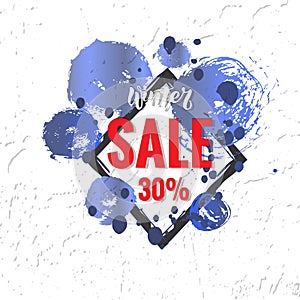 Winter sale vector banner design with elements and winter sale text in snow pattern background for shopping promotion