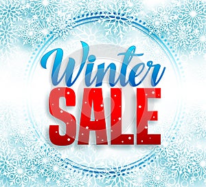 Winter sale vector banner with red sale text and snow flakes in white background