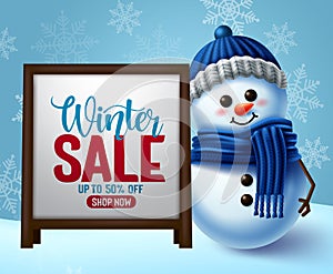 Winter sale vector banner template. Winter sale promotion in white frame for text