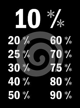 Winter sale vector with flakes percent, 10,20,25,30 atc ico e