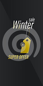 Winter sale. Vector poster, advertising banner, flyer. Design and text in golden tones on a dark.