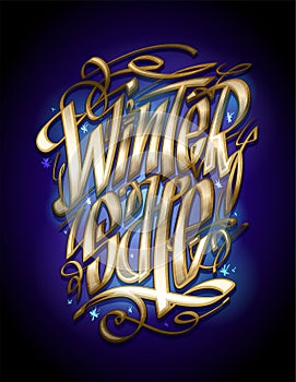 Winter sale web banner mockup with calligraphic golden lettering