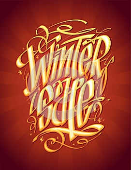 Winter sale web banner template with calligraphy golden lettering