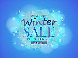 Winter sales banner design with Bokeh blur.and concept winter advertising