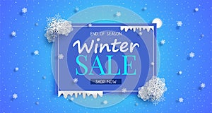 Winter sales banner with a seasonal cold weather and concept winter advertising illustration or background