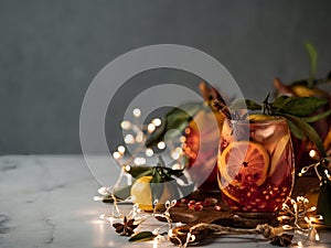 Winter sangria on christmas background, copy space