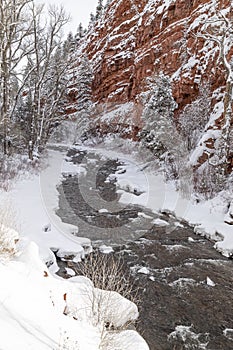 Winter scene along the Frying Pan River near Basalt and Aspen CO