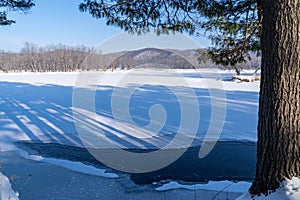 Winter scene along the St Croix River from William O`Brien State Park Minnesota