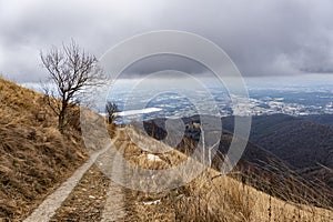 Winter scene on Bolettone mountain in Lombardy photo