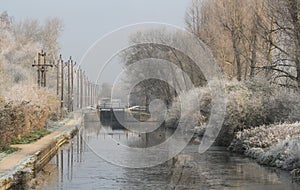 Winter scene at Cheshunt Lock on the River Lee Navigation .