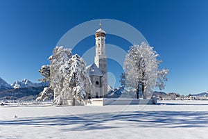 Winter scene - church in the German Alps