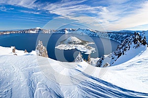 Winter Scene at Crater Lake Volcano