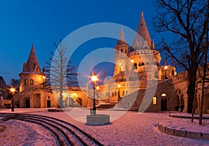 Winter scene of the Fisherman's Bastion, Budapest photo