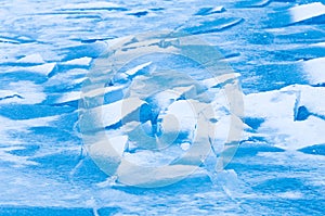 Winter scene with frozen ice-pack ice float and other formations