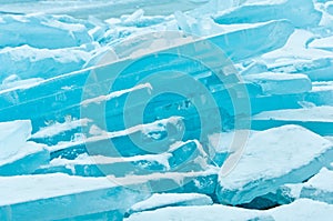 Winter scene with frozen ice-pack ice float and other formations