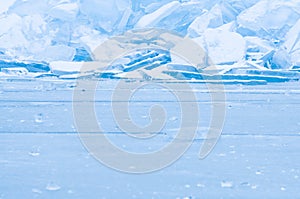 Winter scene with frozen ice-pack ice float and other formations