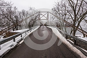 Winter Scene of Historic Suspension Bridge over Delaware River