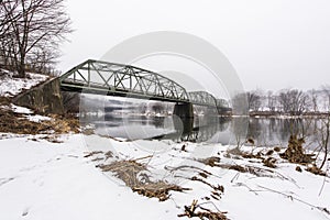 Winter Scene of Historic Truss Bridge over Delaware River