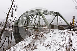 Winter Scene of Historic Truss Bridge over Delaware River