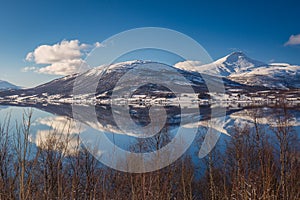 Mountain`s reflection, Balsfjord, Norway