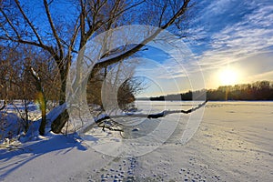 Winter scene on river