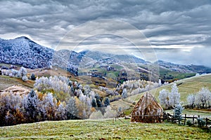 Winter scene in Romania , beautiful landscape of wild Carpathian mountains