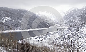 Winter scene of Ruedi Reservior after freshly fall snow