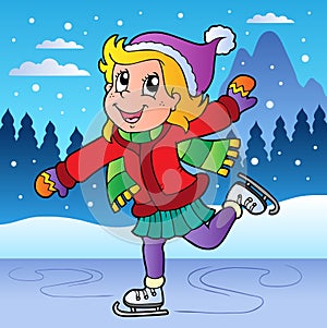Winter scene with skating girl