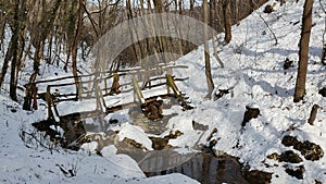 A Winter Scene - Snow Covered Bridge In The Woods