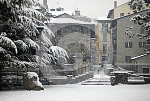 Winter scene - snowfall in the park photo