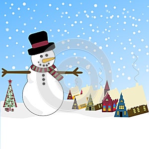 Winter Scene with Snowman and Bavarian Village